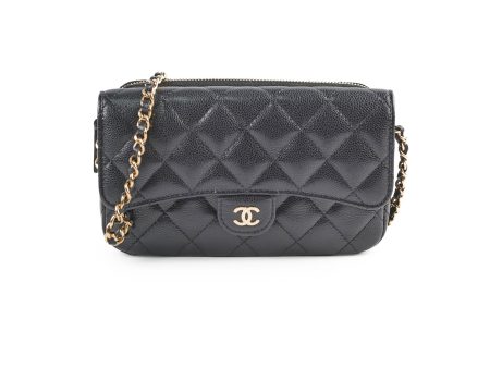 Chanel Double Side Phone Holder Caviar Cossbody Bag Black Microchipped Cheap