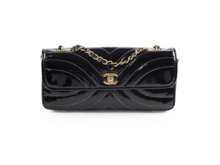 Chanel East West Black Chevron Patent Bag- Series 8 For Sale