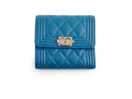 Chanel Boy Lambskin Quilted Flap Wallet Blue Discount