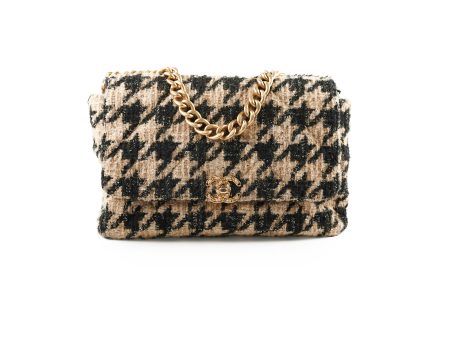 Chanel 19 Maxi Tweed Bag Beige Black 28 Series For Discount