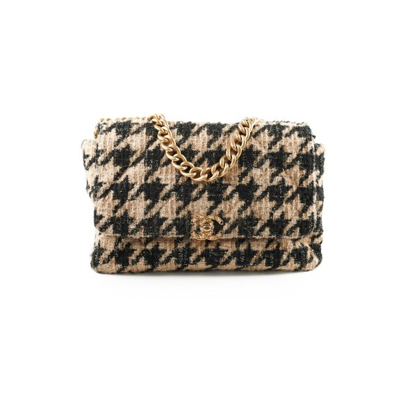 Chanel 19 Maxi Tweed Bag Beige Black 28 Series For Discount