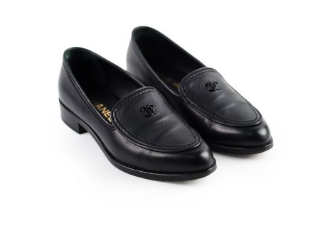 Chanel Leather Loafers Black Size 36C Cheap