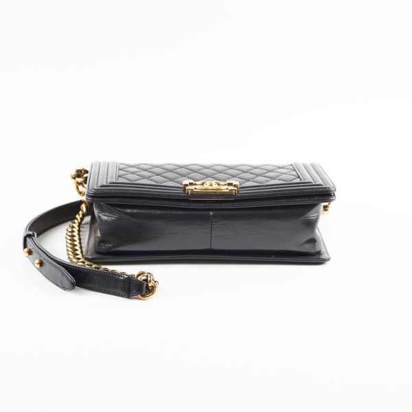 Chanel Old Medium Boy Shiny Calfskin Black - Series 17 For Cheap