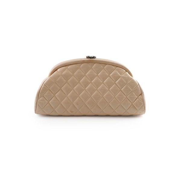 Chanel Mademoiselle Kiss Lock Timeless Clutch Beige Fashion