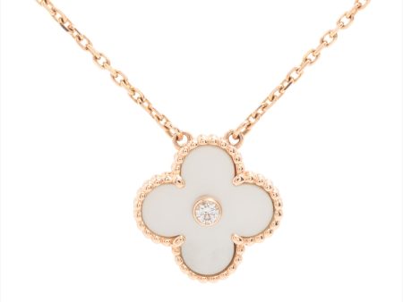 Van Cleef & Arpels Vintage 2012 Limited Edition Holiday Alhambra Mother of Pearl Diamond Rose Gold Necklace Online