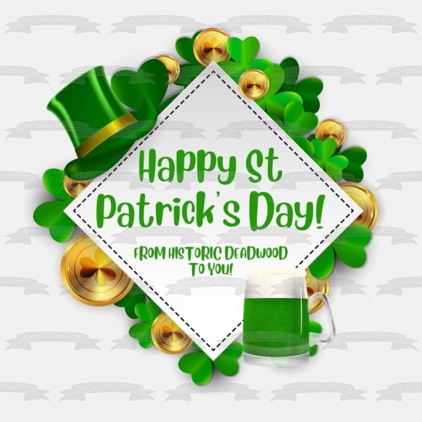 Happy St. Patrick s Day Gold Coins and a Leprechaun Hat Edible Cake Topper Image ABPID57008 on Sale