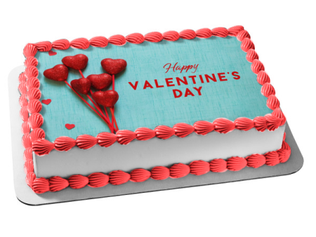 Happy Valentine s Day Red Heart Balloons Edible Cake Topper Image ABPID56998 Fashion