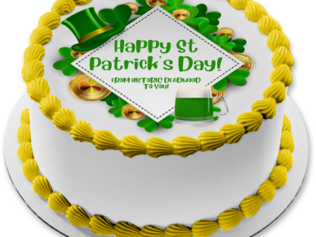 Happy St. Patrick s Day Gold Coins and a Leprechaun Hat Edible Cake Topper Image ABPID57008 on Sale