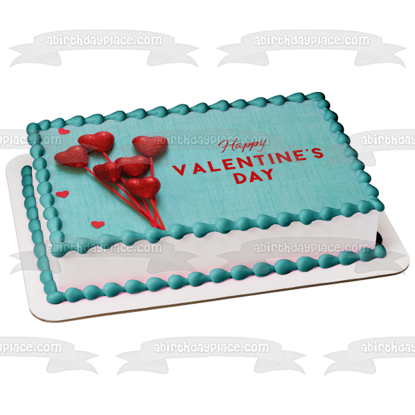 Happy Valentine s Day Red Heart Balloons Edible Cake Topper Image ABPID56998 Fashion