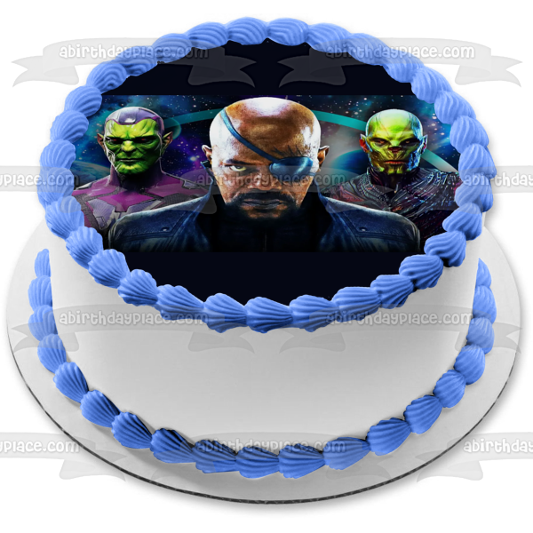 Secret Invasion Nick Fury Talos and Gravick In Outer Space Edible Cake Topper Image ABPID57034 Online Sale