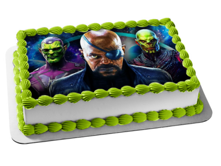 Secret Invasion Nick Fury Talos and Gravick In Outer Space Edible Cake Topper Image ABPID57034 Online Sale