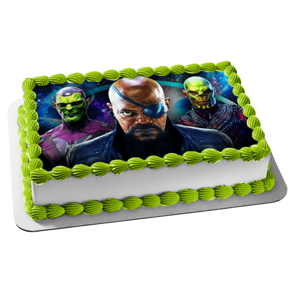 Secret Invasion Nick Fury Talos and Gravick In Outer Space Edible Cake Topper Image ABPID57034 Online Sale