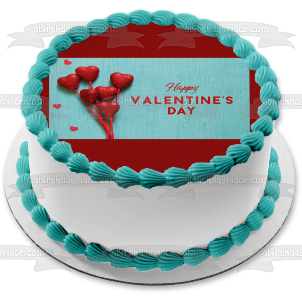 Happy Valentine s Day Red Heart Balloons Edible Cake Topper Image ABPID56998 Fashion