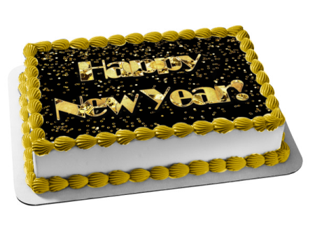 Happy New Year! Gold Glitter Edible Cake Topper Image ABPID53157 Cheap