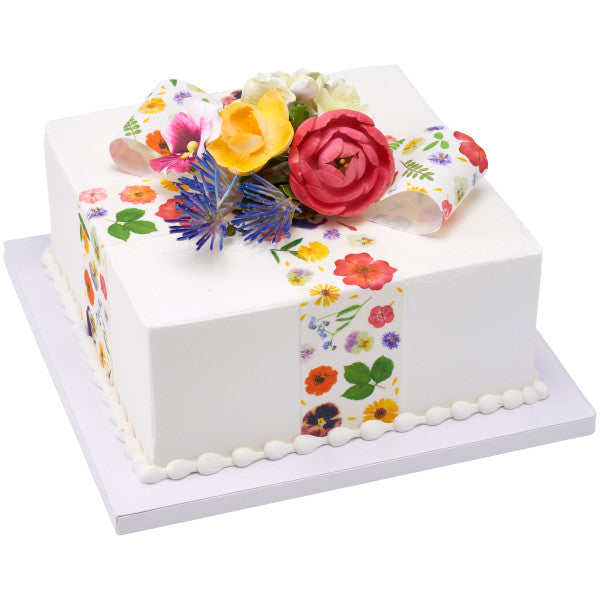 Bright Pressed Flowers Edible Cake Topper Image Strips Fashion